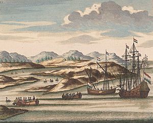Archivo:Vlamingh ships at the Swan River, Keulen 1796