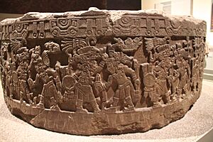Archivo:Aztec Stone of Tizoc Depicting That Ruler's Conquests (9755283251)