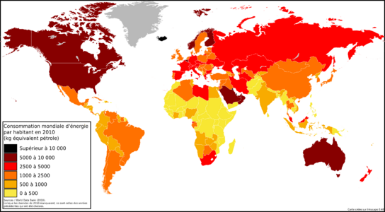 Consommation d'énergie mondiale en 2010 (kg équivalent pétrole par habitant)