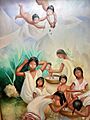 Detalle del mural "La educación en la época Mexica" Regina Raull, 1964