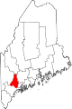 Mapa de Maine con la ubicación del condado de Androscoggin
