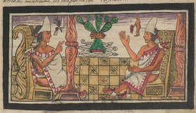 Archivo:Nezahualpilli advirtiendo a Moctezuma II sobre la destrucción de Tenochtitlán, en el folio 179r