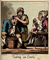 Archivo:A doctor waiting for his patient to vomit after administerin Wellcome V0011078