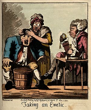 Archivo:A doctor waiting for his patient to vomit after administerin Wellcome V0011078
