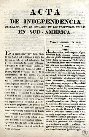 Archivo:Acta de Independencia de las Provincias Unidas en Sud América - Español - Aymara