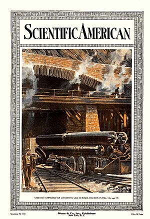 Archivo:American compressed air locomotive used in boring the Rove Tunnel Scientific American 1916-11-25