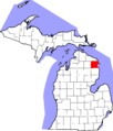 Map of Michigan highlighting Alpena County