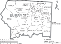 Archivo:Map of Surry County North Carolina With Municipal and Township Labels