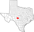 Map of Texas highlighting Kimble County