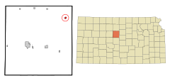 Russell County Kansas Incorporated and Unincorporated areas Lucas Highlighted.svg