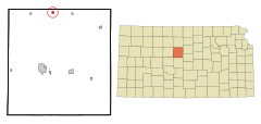 Russell County Kansas Incorporated and Unincorporated areas Waldo Highlighted.svg