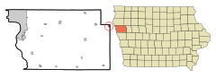 Woodbury County Iowa Incorporated and Unincorporated areas Cushing Highlighted.svg
