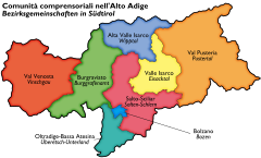 Mapa de comunità comprensoriali del Alto Adigio (Trentino-Alto Adigio)