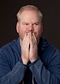 Jim Gaffigan making a goofy excited face, Jan 2014, NYC (cropped)