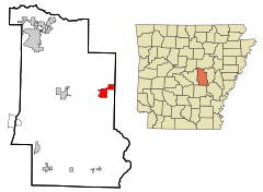 Lonoke County Arkansas Incorporated and Unincorporated areas Carlisle Highlighted.svg