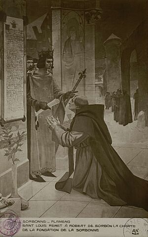 Archivo:Sorbonne. François Flameng. Saint Louis remet à Robert de Sorbon la charte de la fondation de la Sorbonne