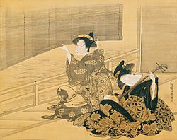 Archivo:'Courtesan Playing the Samisen' by Isoda Koryusai, c. 1785