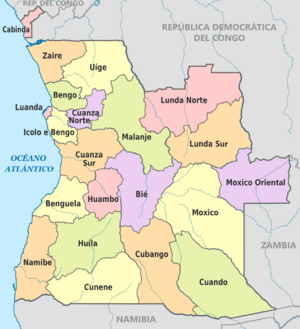 Archivo:Angola, administrative divisions - es - colored