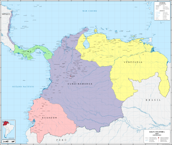 Departamentos de la Gran Colombia en 1822.