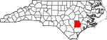 Mapa de Carolina del Norte con la ubicación del condado de Duplin