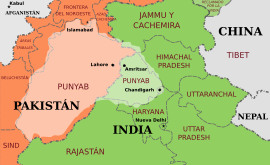 Área de distribución del idioma punyabí (en sus dos variantes: oriental y occidental).