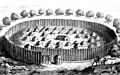 Rc11029 Timucua Indian village drawing by Le Moyne de Morgues