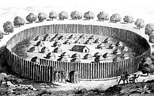 Archivo:Rc11029 Timucua Indian village drawing by Le Moyne de Morgues