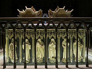 Archivo:Sepulcro de Carlos III el Noble y Leonor de Trastámara, Pamplona. Cabecera