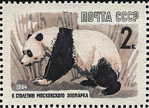 Archivo:The Soviet Union 1964 CPA 3049 stamp (Centenary of Moscow Zoo. Giant panda or panda bear (Ailuropoda melanoleuca))