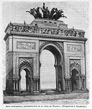 Archivo:1892-11-06, La Ilustración Nacional, Arco monumental conmemorativo de la toma de Granada, proyecto de Justo Gandarias