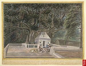 Archivo:A small temple beneath the Bodhi tree, Bodh Gaya, c. 1810
