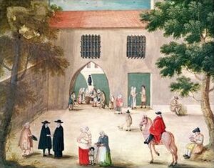 Archivo:Abbey of Port-Royal, Distributing Alms to the Poor by Louise-Magdeleine Hortemels c. 1710