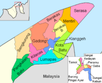 Mapa con los subdistritos (mukims) del distrito de Brunéi y Muara.