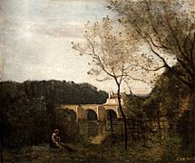 Camille Corot - A Velha Ponte de Mantes, c. 1855