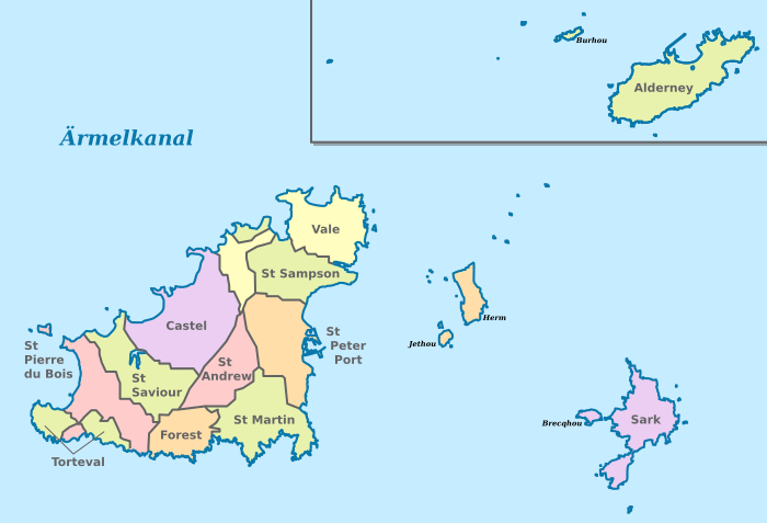 Archivo:Guernsey (zoom), administrative divisions - de - colored
