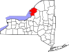 Mapa de Nueva York con la ubicación del condado de Jefferson