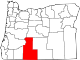 Mapa de Oregón con la ubicación del condado de Klamath