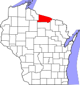 Map of Wisconsin highlighting Vilas County.svg
