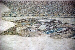 Archivo:Quintanilla de la Cueza Villa romana Tejada Habitación 24 Mosaico de Leda 003