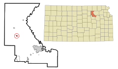 Riley County Kansas Incorporated and Unincorporated areas Riley Highlighted.svg