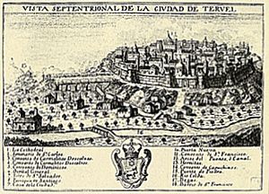 Archivo:Grabado de Teruel en el siglo XVIII