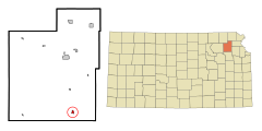 Jackson County Kansas Incorporated and Unincorporated areas Hoyt Highlighted.svg
