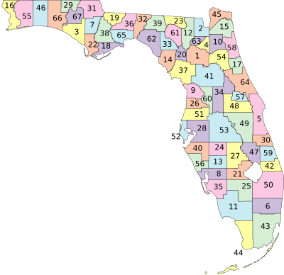 Map of Florida counties numbered.svg