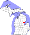 Map of Michigan highlighting Arenac County