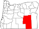 Mapa de Oregón con la ubicación del condado de Harney