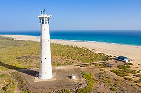 Morro Jable Lighthouse at the beach Playa del Matorral on Fuerteventura, Canary Islands.jpg