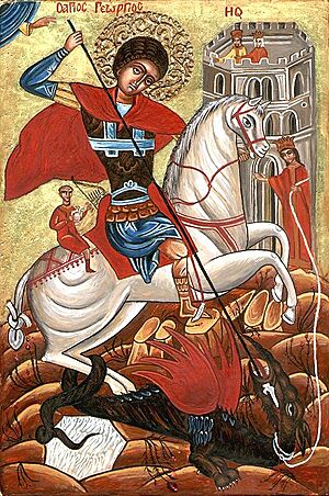 Archivo:Orthodox Bulgarian icon of St. George fighting the dragon