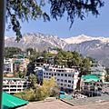 Residential neighborhoods of Dharamsala on the background of the Himalayas