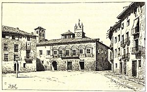 Archivo:1889, España, sus monumentos y sus artes, su naturaleza e historia, Soria, Ágreda, Plaza mayor y casa ayuntamiento, Isidro Gil (cropped)