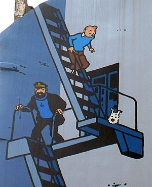 Archivo:Comic Mural Tintin, Hergé, Brussels (cropped)